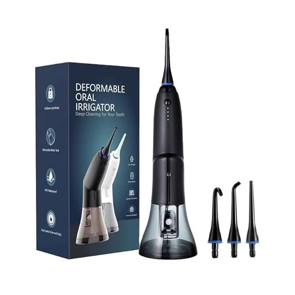Hydropulseur dentaire sans fil IPX7, étanche, portable professionnel, 3 embouts, 4 modes, IPX7, 260 ml, nettoyage optimal, re