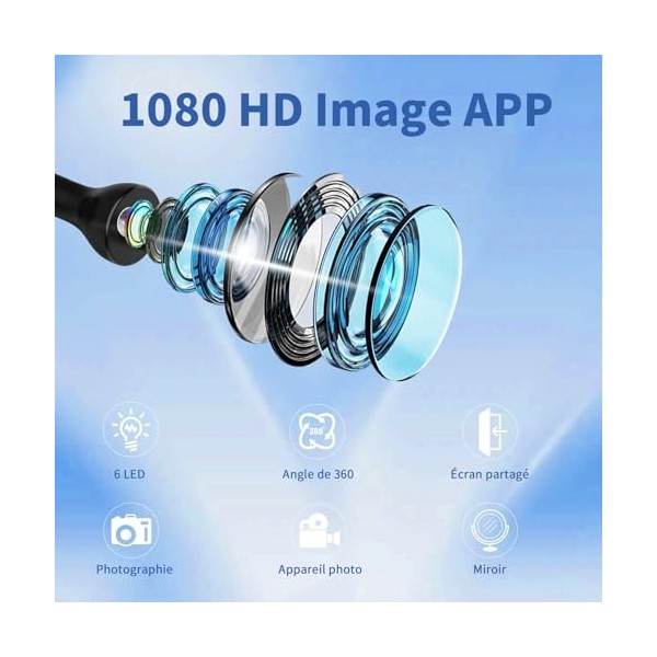 VITCOCO Jet Dentaire Hydropulseur avec caméra, 1080P HD Detartreur Dentaire avec 2 Modes 12 Vitesses et 5 Embouts de Jet 350M