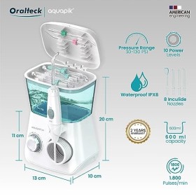 AQUAPIK DUO Pack dirrigateurs dentaires de bureau et portable Aquapik 100 8 buses 10 niveaux capacité 600 ml et Aquapik Mini