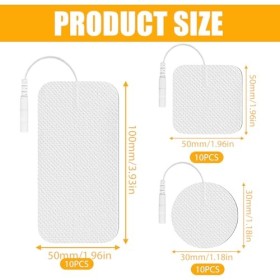 Lot de 30 électrodes TENS 5 x 10 mm - Électrodes Tens - Réutilisables - Pour soulager les muscles, les volants et les douleur