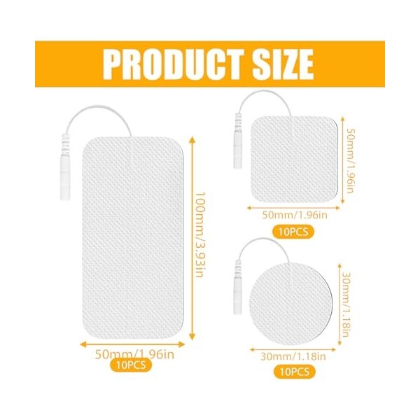 Lot de 30 électrodes TENS 5 x 10 mm - Électrodes Tens - Réutilisables - Pour soulager les muscles, les volants et les douleur