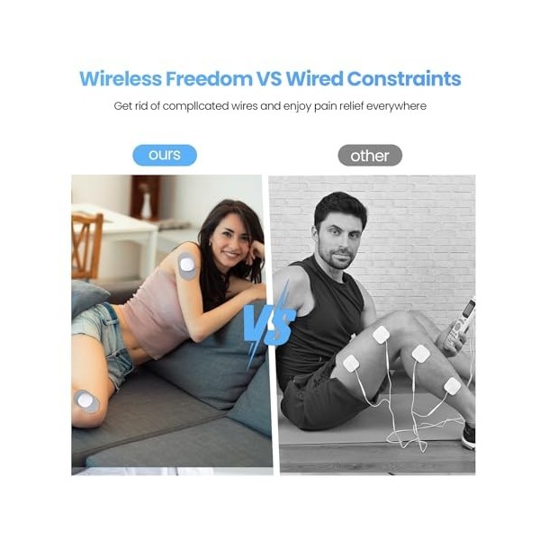 Luvan Stimulateur musculaire Wireless TENS, Masseur Électrique à impulsions Indépendant à Deux Canaux, 6 Modes avec 16 intens