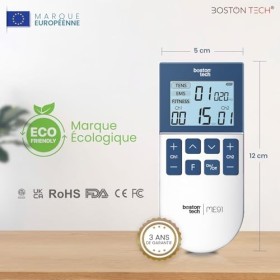 Boston Tech® Électrostimulateur musculaire | 3 en 1 TENS EMS Fitness | Soulagement Efficace de la Douleur + Entraînement | 2 
