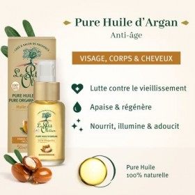 LE PETIT OLIVIER - Pure Huile dArgan Bio - Anti-Âge - Hydrate, Nourrit & Raffermit - Corps, Visage & Cheveux - 100% Naturell