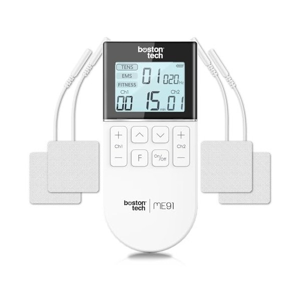 Boston Tech® Elettrostimolatore Muscolare | 3 en 1: TENS + EMS + Fitness | Soulagement Efficace de la Douleur + Entraînement 