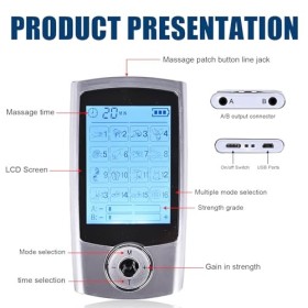 Delamiya TENS Appareil de stimulation électrique rechargeable contre la douleur avec 16 programmes dentraînement, 20 niveaux