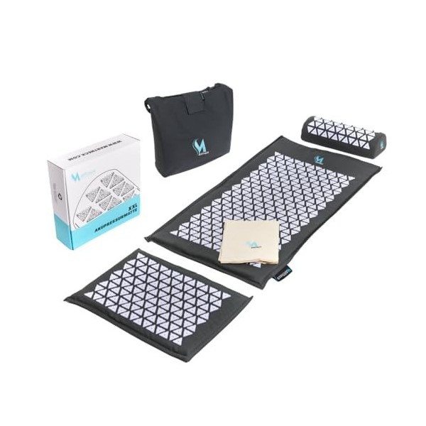 MARTneck® Tapis dacupression en fibre de coco Anthracite XXL – Pointes triangulaires pour un flux dénergie idéal vers le 