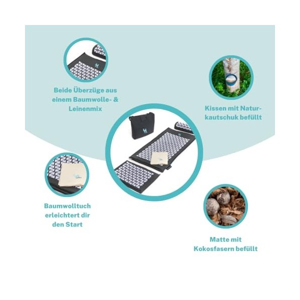 MARTneck® Tapis dacupression en fibre de coco Anthracite XXL – Pointes triangulaires pour un flux dénergie idéal vers le 