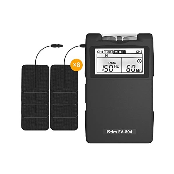 iSTIM EV-804 Électrostimulateur TENS/EMS 2 Canaux – Stimulateur Musculaire, Soulagement des Douleurs Dorsales, Gestion de la
