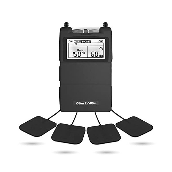 iSTIM EV-804 Électrostimulateur TENS/EMS 2 Canaux – Stimulateur Musculaire, Soulagement des Douleurs Dorsales, Gestion de la