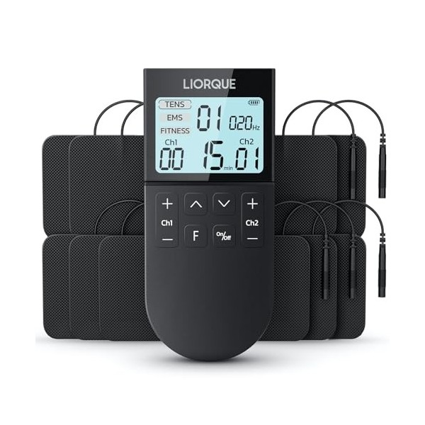 LIORQUE Électrostimulateur Musculaire, Stimulateur Musculaire TENS avec 2 Canaux Indépendant, Avec 3 Modes de Fonctionnement 