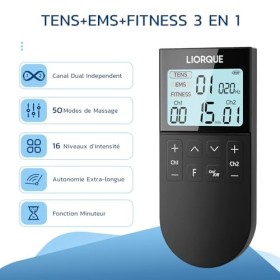 LIORQUE Électrostimulateur Musculaire, Stimulateur Musculaire TENS avec 2 Canaux Indépendant, Avec 3 Modes de Fonctionnement 