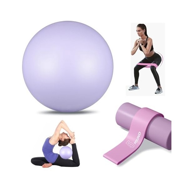 MEETOZ Balle de pilates de 25 cm avec sangle élastique, parfaite pour le yoga, la physiothérapie, lentraînement, la force, l