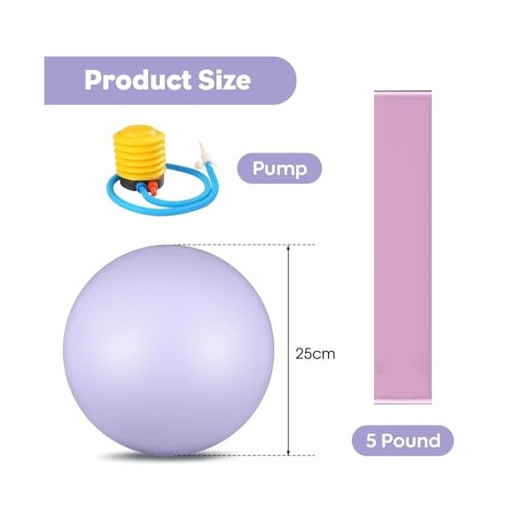 MEETOZ Balle de pilates de 25 cm avec sangle élastique, parfaite pour le yoga, la physiothérapie, lentraînement, la force, l