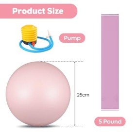 MEETOZ Balle de pilates de 25 cm avec sangle élastique, parfaite pour le yoga, la physiothérapie, lentraînement, la force, l