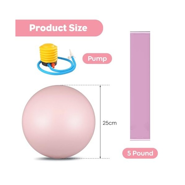 MEETOZ Balle de pilates de 25 cm avec sangle élastique, parfaite pour le yoga, la physiothérapie, lentraînement, la force, l