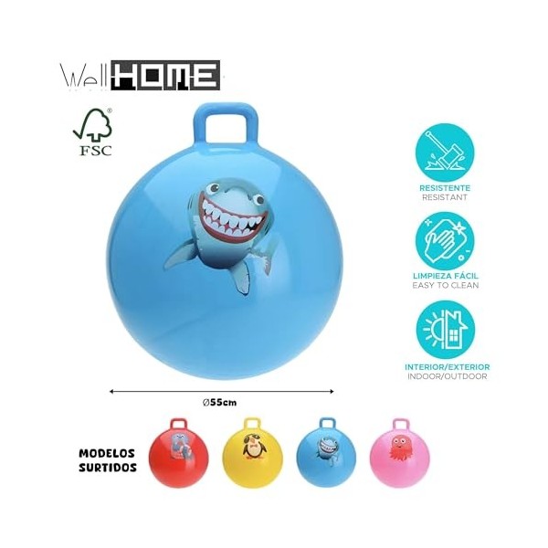 WELL HOME MOBILIARIO & DECORACIÓN- Balle Skippy de préhension Ronde Design aléatoire de Ø55 cm, WH14734, Multicolore, 55x55