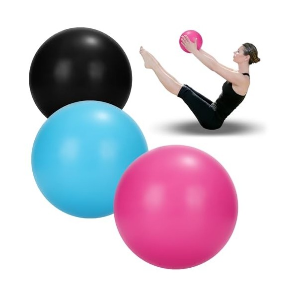 com-four® 3X Petit Ballon de Pilates antidérapant - Ballon de Fitness pour la Maison et en déplacement - Ballon dexercice po