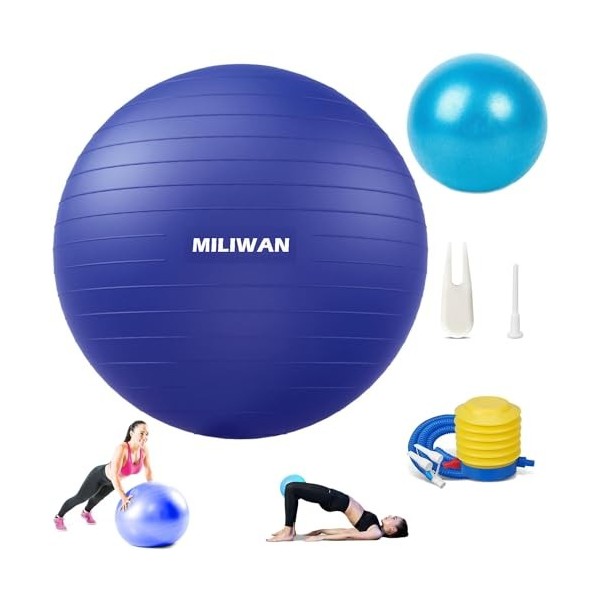 MILIWAN Ballon de fitness et balle Pilates Lot de 2, Fitball 65 cm et balle Pilates Yoga 25 cm Boule de gymnastique avec pomp