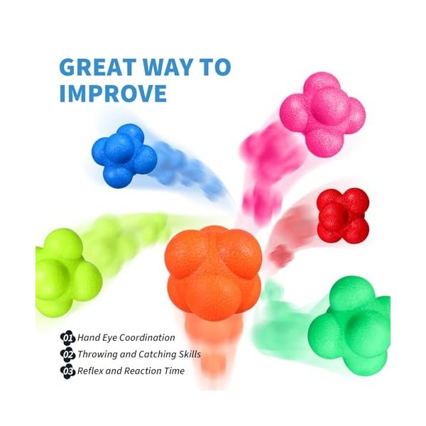 BESPORTBLE Lot de 6 balles de réaction pour entraînement dagilité : balles de réaction pour coordination œil-main, entraînem
