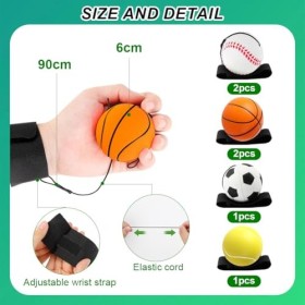 6 Pièces Balle avec Elastique Poignet, Balles Rebondissantes pour Poignet, Balles de Bande de Poignet, Balles Rebondissantes 