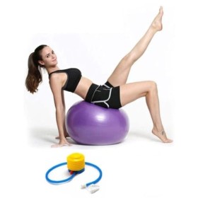offershop Ballon de fitness pour entraînement et pilates Yoga maison salle de sport lavable pompe à gonflage Bleu 