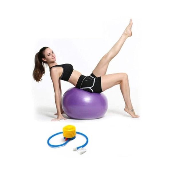offershop Ballon de fitness pour entraînement et pilates Yoga maison salle de sport lavable pompe à gonflage Bleu 