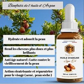 Huile d’Argan Pure 100 ml - Pressée à Froid - Huile vierge - Hydrate la peau Massage - Soin pour le Corps, le Visage, les C