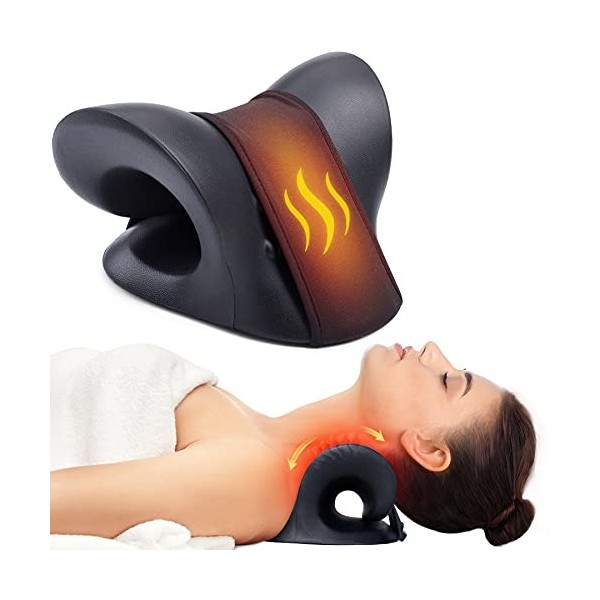 Étireur de cou pour soulager les douleurs cervicales, défrisant chauffant pour le cou et les épaules avec coussin chauffant p