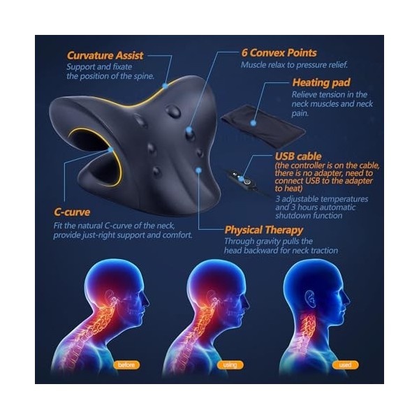 Étireur de cou pour soulager les douleurs cervicales, défrisant chauffant pour le cou et les épaules avec coussin chauffant p