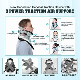 Traction Cervicale, Appareil de Traction Cervicale, avec 3 Puissances de Traction et 8 Supports DAirbag,Soutien Cervical Qui