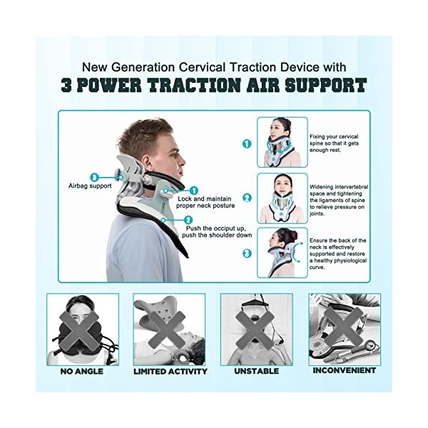 Traction Cervicale, Appareil de Traction Cervicale, avec 3 Puissances de Traction et 8 Supports DAirbag,Soutien Cervical Qui