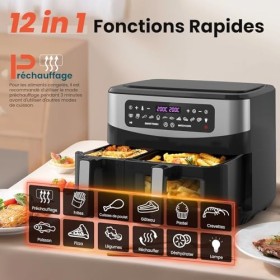 Friteuse Sans Huile Double Tiroir, Air Fryer XXL 10L 6l+4l Avec 12 Programmes, Minuterie, Friteuse À Air Chaud 2600W, Idéale