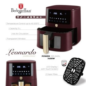 Berlinger Haus Leonardo Collection Friteuse numérique à air chaud, 5 l, avec 8 fonctions de cuisson automatique, écran tactil