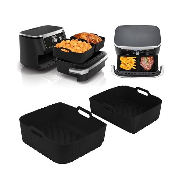 Grands revêtements de friteuse à air comprimé en silicone, doublures carrées en silicone compatibles avec friteuse à air comp