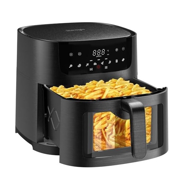 Iceagle Air Fryer 9L - 1800W Friteuse Sans Huile XXL | Friteuse à Air avec Fenêtre, 8 Programmes, Écran LED Convivial pour un