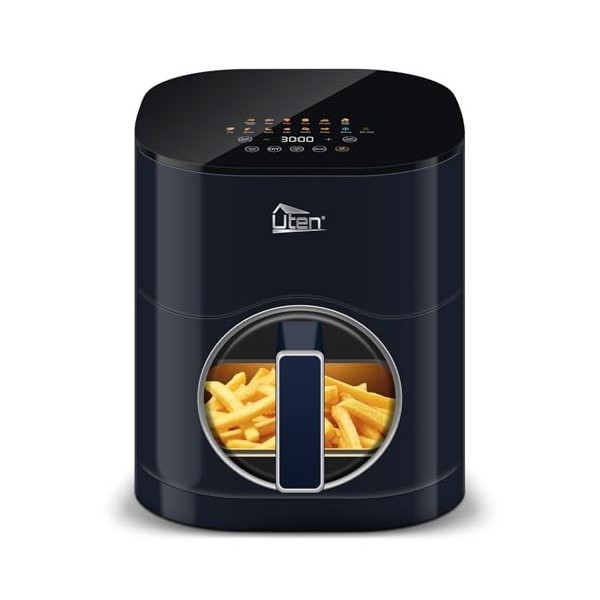 Uten TurboBlaze Air Fryer 5,5 L avec Fenêtre Visuelle, Écran Couleur, 14 Programmes, Démarrage Différé, Filtre à Huile, 2 Rés