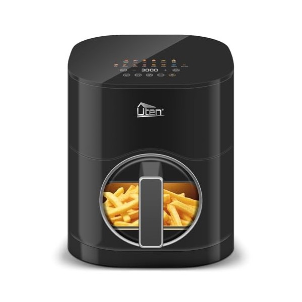 Uten TurboBlaze Air Fryer 5,5 L avec Fenêtre Visuelle, Écran Couleur, 14 Programmes, Démarrage Différé, Filtre à Huile, 2 Rés