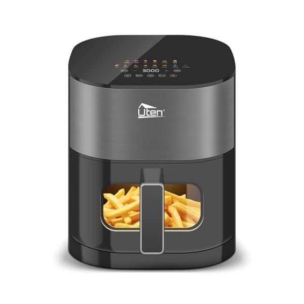 Uten TurboBlaze Air Fryer 5,5 L avec Fenêtre Visuelle, Écran Couleur, 14 Programmes, Démarrage Différé, Filtre à Huile, 2 Rés