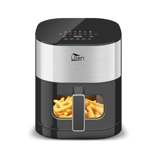 Uten TurboBlaze Air Fryer 5,5 L avec Fenêtre Visuelle, Écran Couleur, 14 Programmes, Démarrage Différé, Filtre à Huile, 2 Rés