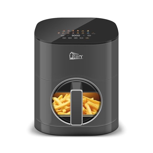 Uten TurboBlaze Air Fryer 5,5 L avec Fenêtre Visuelle, Écran Couleur, 14 Programmes, Démarrage Différé, Filtre à Huile, 2 Rés