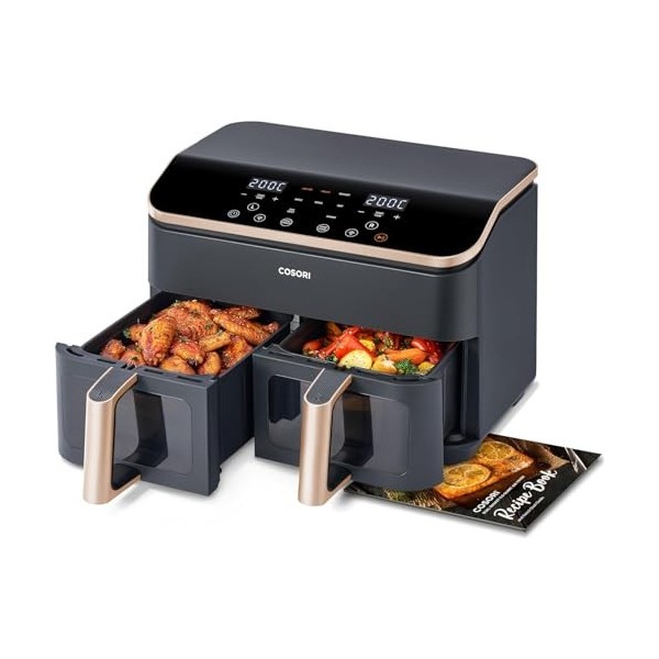 COSORI Air Fryer 2 Compartiments 8.5L Dual Zone Friteuse Sans huile,55% dÉnergie en Moins,Fênetre Visible,30-230℃ Max Crisp,