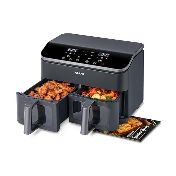 COSORI Air Fryer 2 Compartiments 8.5L Dual Zone Friteuse Sans huile,55% dÉnergie en Moins,Fênetre Visible,30-230℃ Max Crisp,