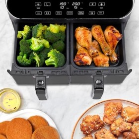 KASANOVA friteuse à air double panier 1700 W noire, friteuse à air double, friteuse à air double tiroir