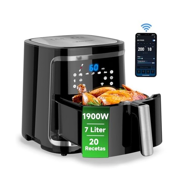 Aigostar Smart Cube - Friteuse à air intelligente sans huile. 1900W, 7L. Mode manuel, écran tactile LED, 7 fonctions préréglé