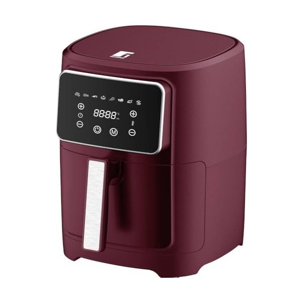 BERGNER MAROON - Friteuse à air chaud SANS PFAS 1800W 6.9L - 8 programmes de cuisson - Friteuse à air avec revêtement céramiq