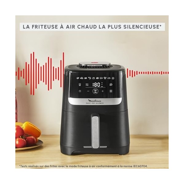 Moulinex Easy Fry Silence, Friteuse à air, 5L, 1,5kg, Technologie Silent, Système Easy Clean & Store, 10programmes, Noir, EZ5