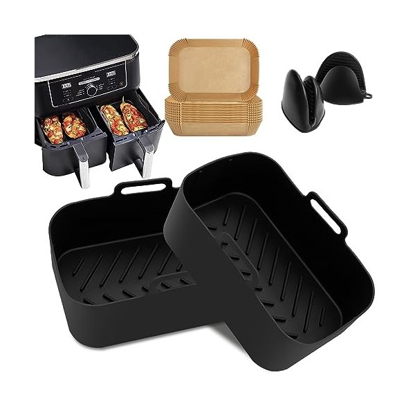shirylzee Lot de 100 doublures de friteuse à air en silicone, accessoires pour friteuse à air double Ninjas AF300UK, AF400UK,