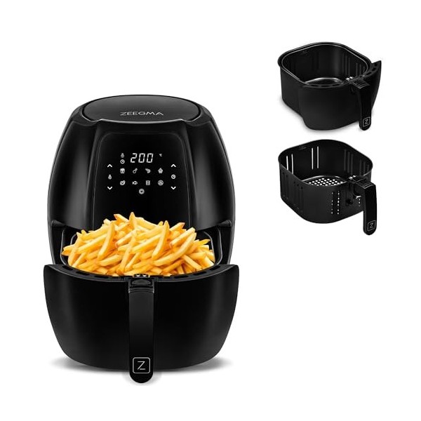 ZEEGMA Knapper Grand friteuse sans huile 1800 W, plage de températures 60-200°C, temps de chauffe 60s, grande capacité du pan
