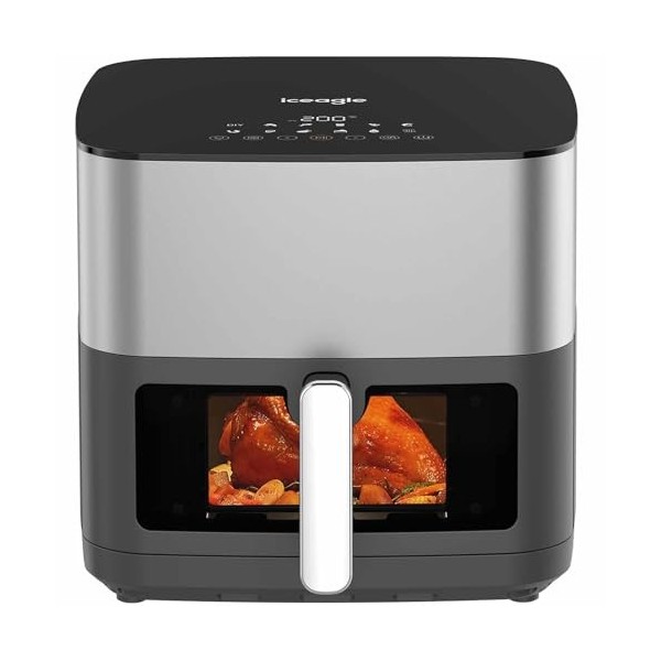 Iceagle Air Fryer 9L XXL - 2000W Friteuse Sans Huile Double Résistance | Friteuse à Air avec Fenêtre, 12 en 1, Fonction DIY, 